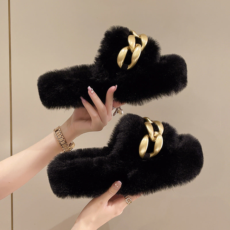 Las zapatillas de cadena de suela gruesa para mujeres llevan el nuevo algodón de peluche explosivo de primavera e verano de celebridades de Internet en otoño e invierno en 2024