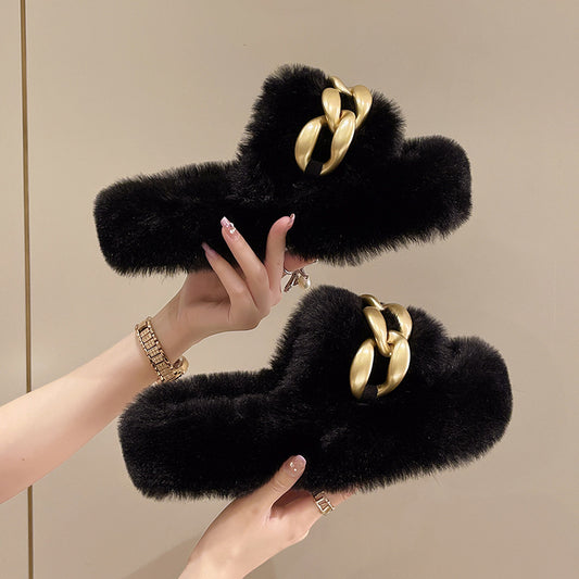 Las zapatillas de cadena de suela gruesa para mujeres llevan el nuevo algodón de peluche explosivo de primavera e verano de celebridades de Internet en otoño e invierno en 2024