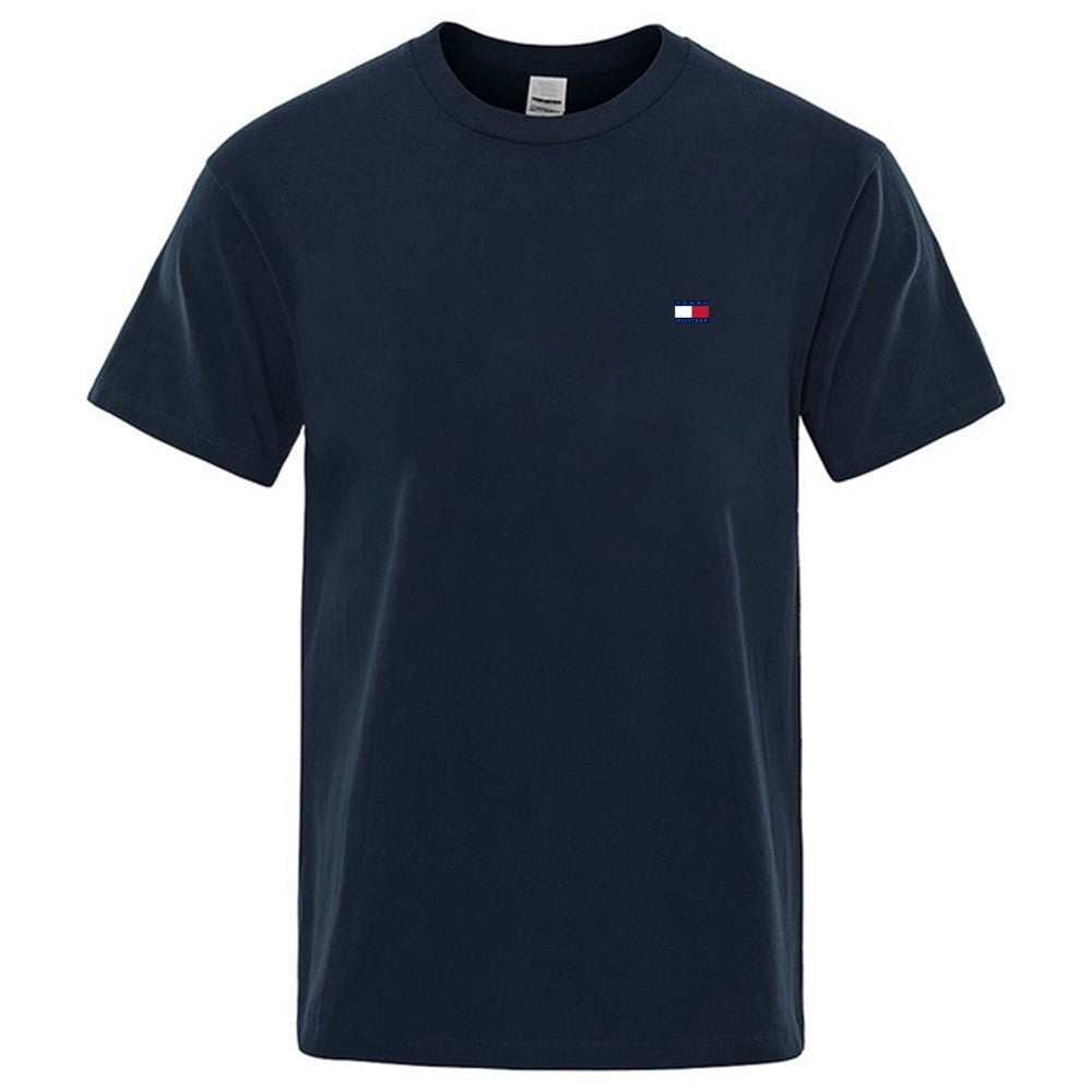Nuevo verano 2025 camiseta de manga corta con cuello redondo masculino, camiseta deportiva casual de moda para hombres, manga larga para mujer
