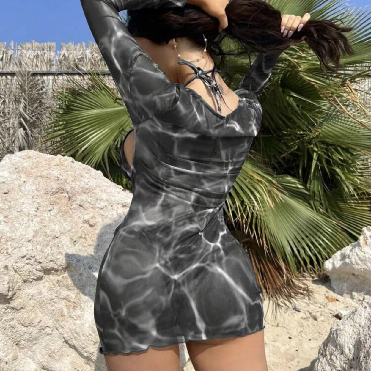 Nuevo bikini de manga larga de manga larga de rejilla de malla multicolor de Amazon 2024 2024