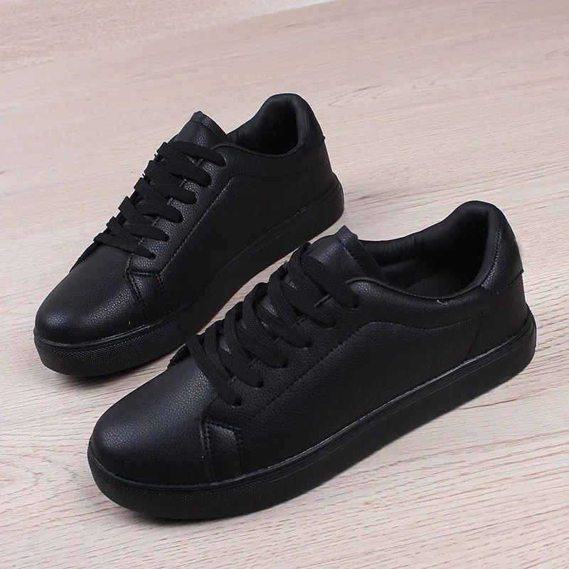 Zapatos negros completos, zapatos de cocina impermeables y antideslizantes de cuero de mujer, zapatos negros puros, ligeros y no cansados, zapatos negros pequeños