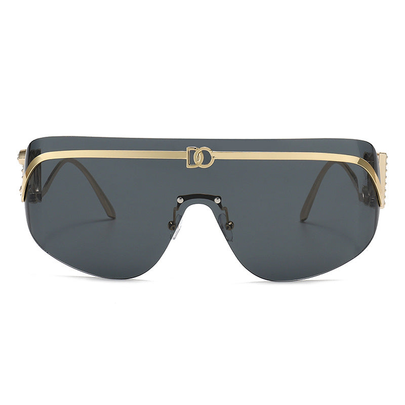 Gafas de sol nuevas de venta 2026, palas de metal letra, gafas de sol de una pieza, viseras de moda europeas y americanas, transfronteriza