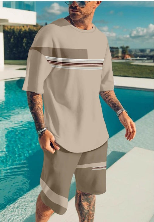 Conjunto casual de hip-hop casual de verano con impresión digital 3D de Amazon de Amazon lleva pantalones cortos de cuello redondo y manga corta sueltos