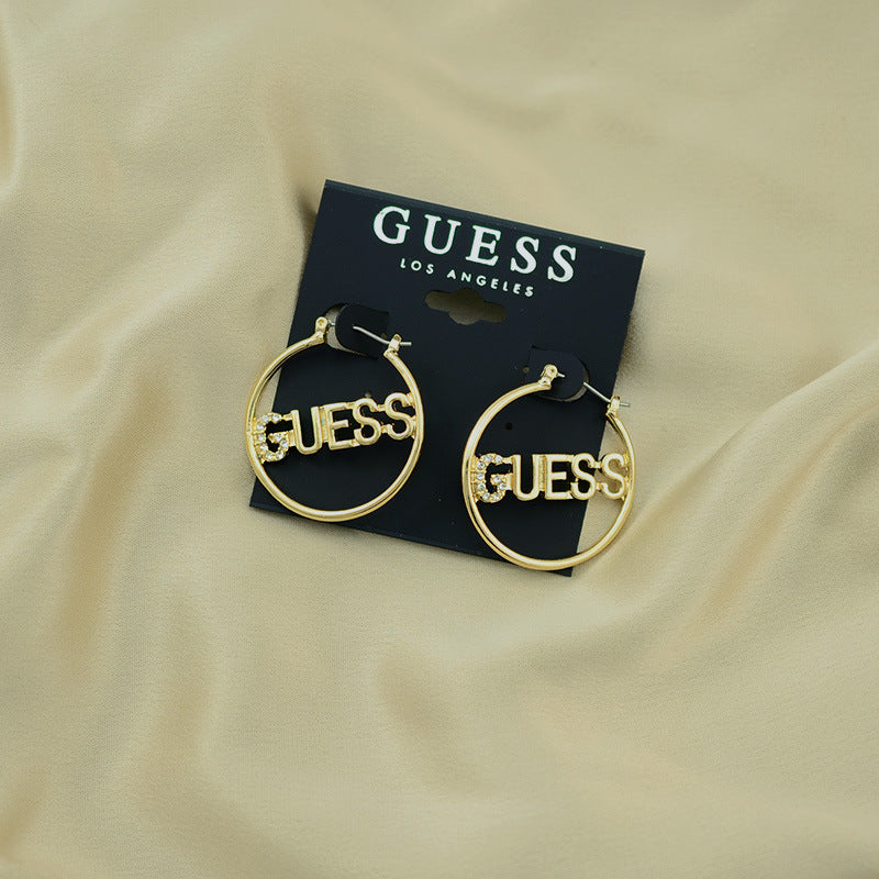 Pendientes de mujer para mujeres, nuevos pendientes europeos y americanos con letras G circulares, pendientes de piedras preciosas de moda, dropshipping de studs de una sola pieza