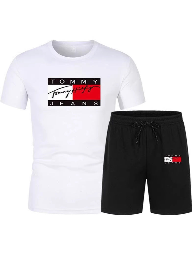 Conjunto casual casual de manga corta para hombre de manga corta en ventas 2025: pantalones cortos de talla grande transpirables de malla + conjunto de camiseta de dos piezas
