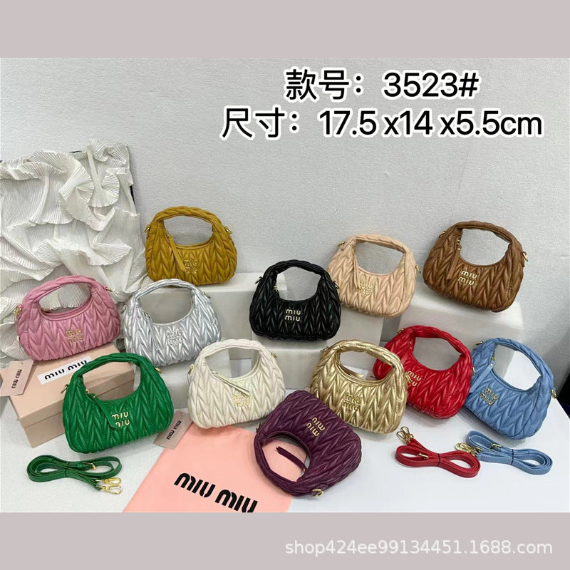 Miu Home Nuevo bolso de empanadillas de mano, Bolsa de mano de comercio exterior, Bolso de mujer, Mini bandolera de un solo hombro, Hilos bordados Caseros con nubes plisadas