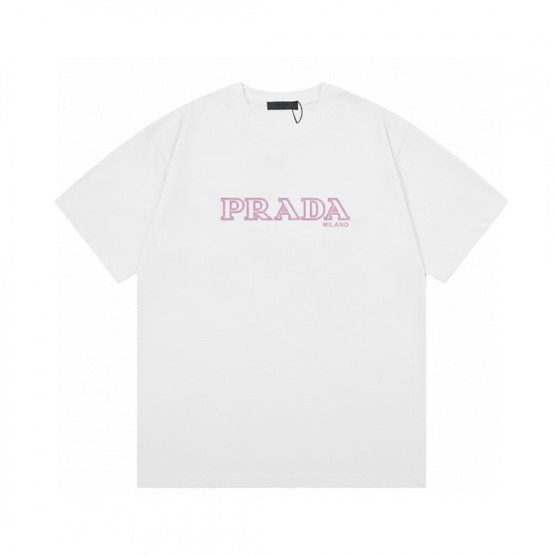 Camiseta de triángulo triángulo de alta edición alta de edición transfronteriza de PRA Pujia, unisex verano, suelta y versátil de manga corta con estampado