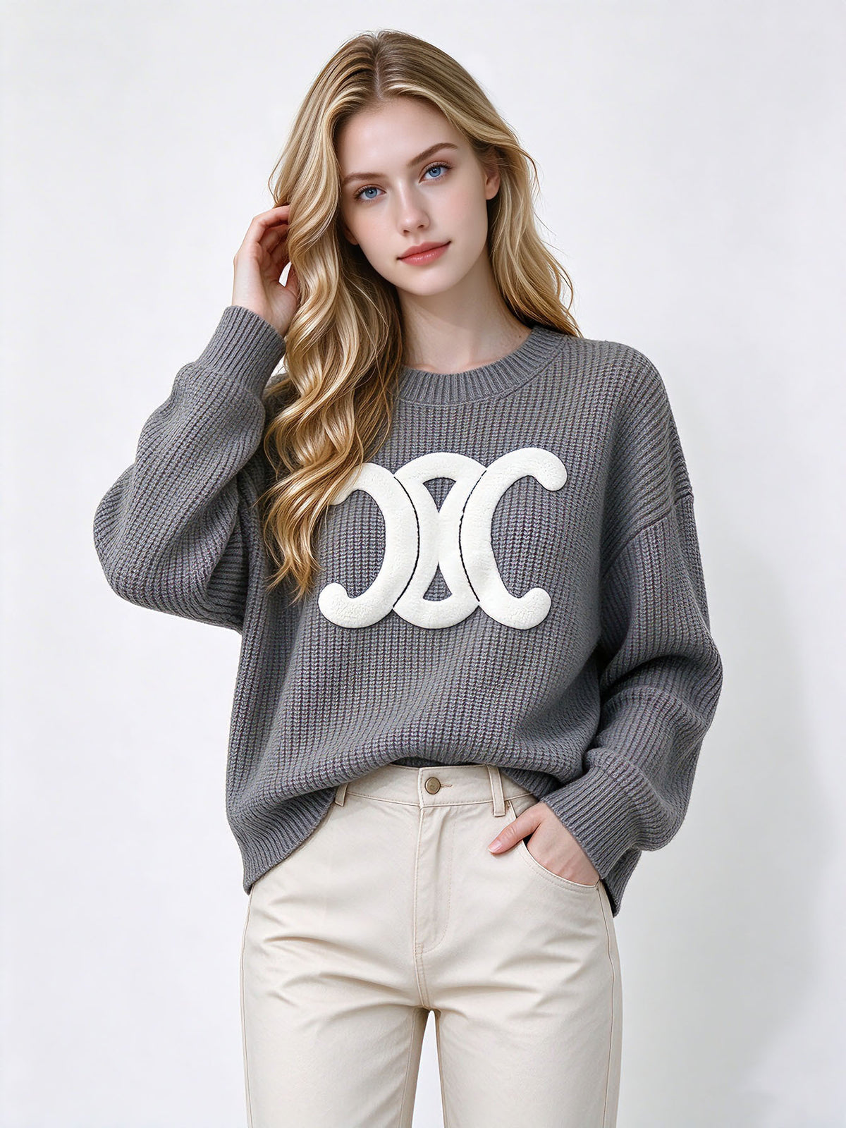Women's Knit Top EC | Gray and Milky White