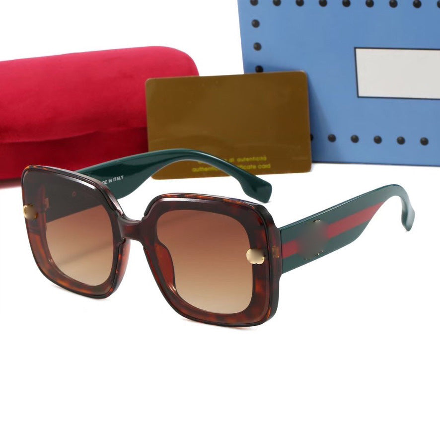 Gafas de sol redondas de montura grande unisex para exportación, gafas europeas y americanas, rayas rojas y verdes gafas de sol de moda de celebridades de internet INS G1606