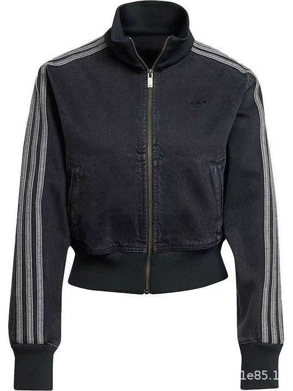 Kurze Jeansjacke für Damen mit Stehkragen
