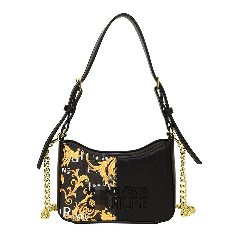 Bolsa de brazo de diseño francés de nicho, nueva moda casual de alta gama, versátil con costura y cadena estampada de alta gama, bolso de hombro