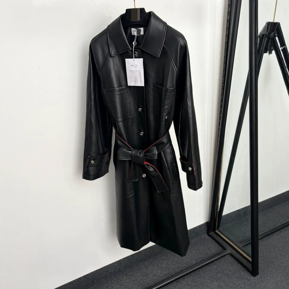 Faux Leather Coat | Mid-Length And Fitted Waist