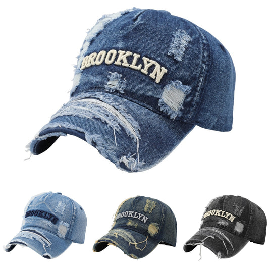 BROOKLYN Foreign Trade distressed denim cap, high-quality washed duck hat with small and large brim that flatters the face