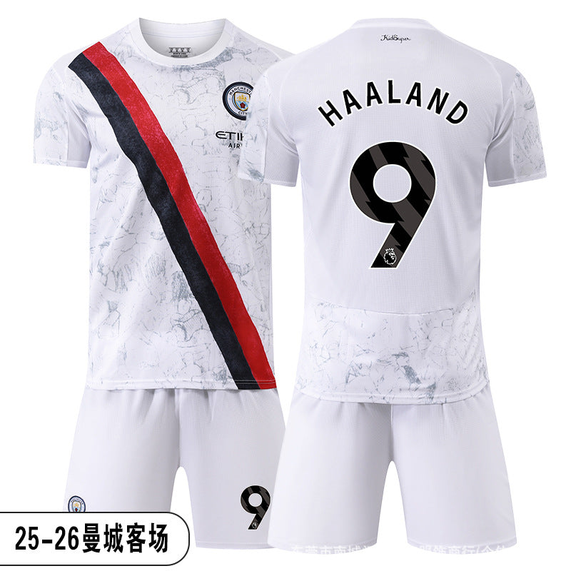 26 27 Camiseta de local del Manchester City, set de equipación de fútbol de la Premier League 9 de Haaland, equipación de entrenamiento infantil, nueva camiseta