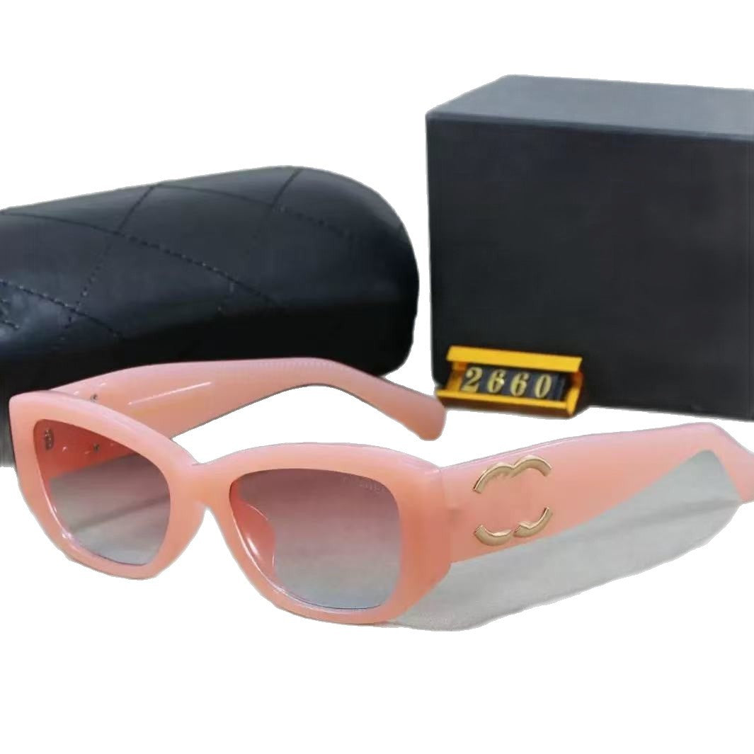 Xiaochanfeng Gafas de sol Double C para mujer, Gafas de sol más vendidas de celebridades de Internet Xiaohongshu para hombres, Bestseller en directo, 2660 Nuevo Estilo