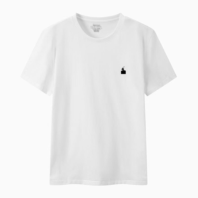 Camiseta masculina de manga corta de cuello redondo y cuello redondo bordada de verano, camiseta informal de manga corta bordada en verano