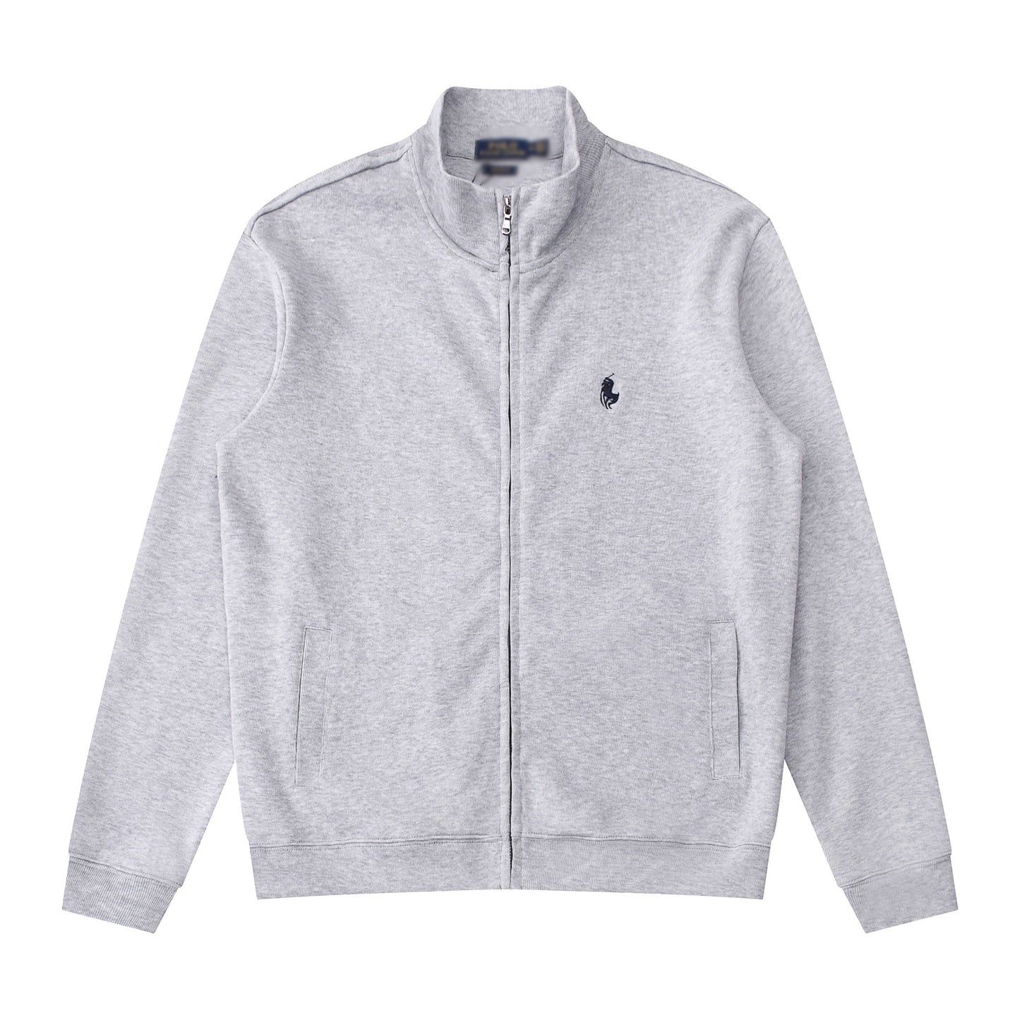 Sudadera americana nueva bordada de ponis americano transfronteriza de outono/invierno, cuello alto, cárdigan polo de algodón puro con cremallera media alta, top informal