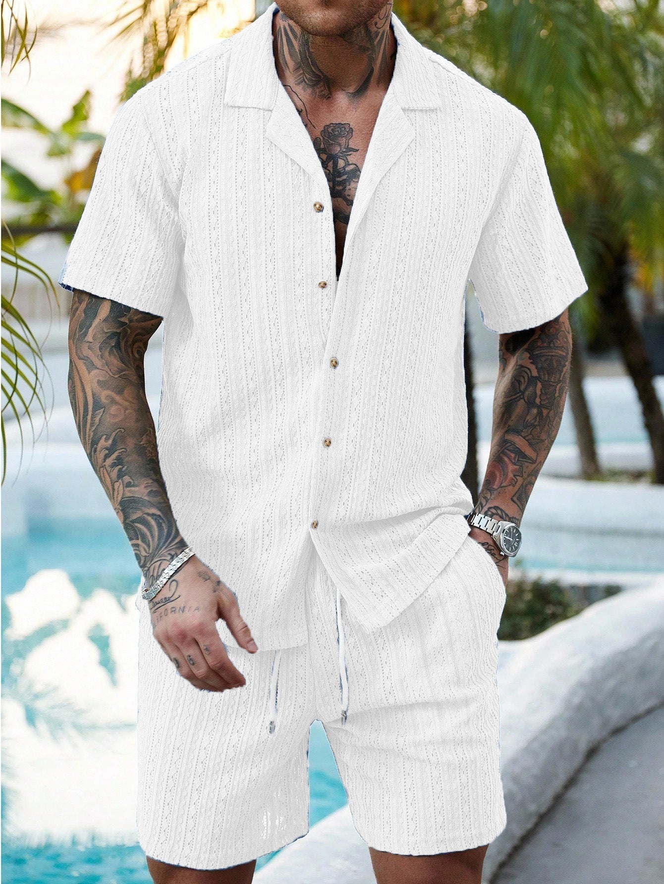 Nuevo cárdigan casual TK 2026 para hombre, camisa de verano de manga corta, pantalones cortos con cordón, ropa masculina de dos piezas