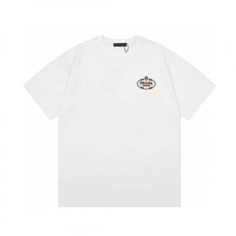 Camiseta de triángulo triángulo de alta edición alta de edición transfronteriza de PRA Pujia, unisex verano, suelta y versátil de manga corta con estampado