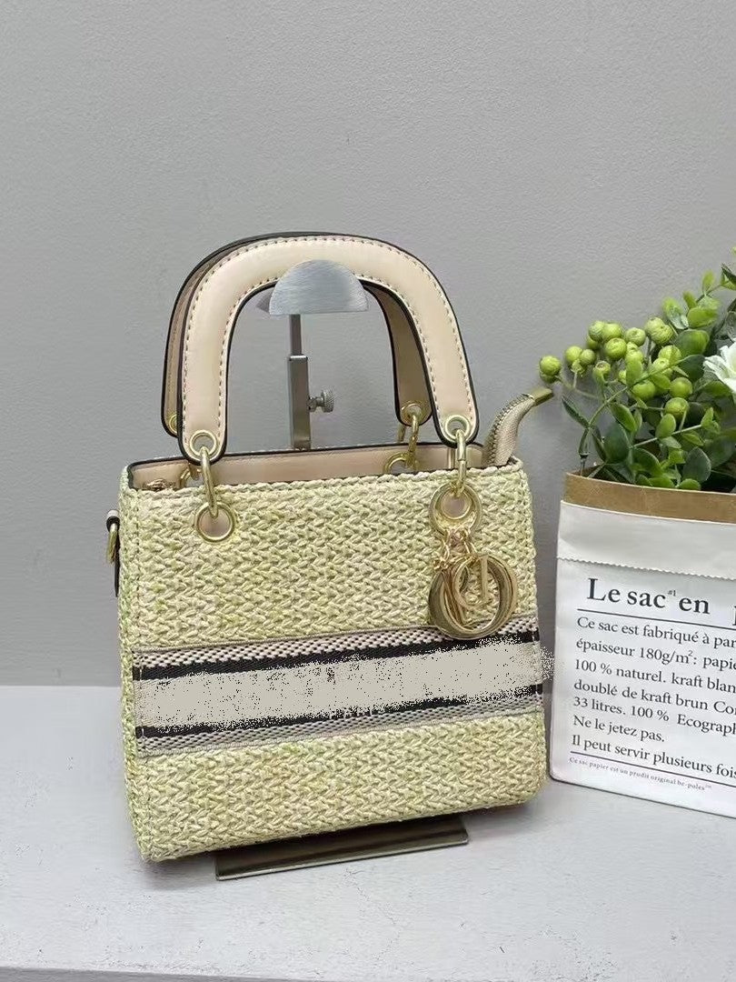 Women's Woven Straw Summer Handbag | Small Square Crossbody with Wide Strap | No Box