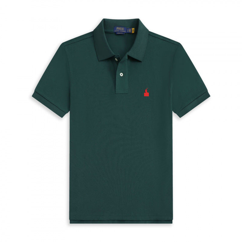 Verano 2025 Comercio Exterior RLoro Camiseta Raco Ralph Lawrence Camiseta de Manga Corta Hombre Logo de Solapa Pony Bordada Ropa Casual Bordada