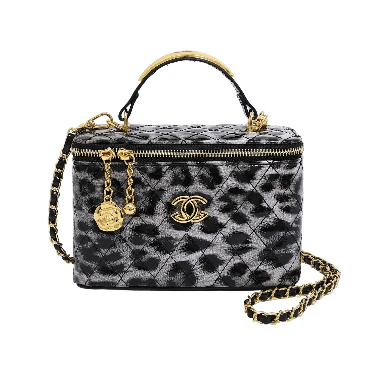 Bestsellers de comercio exterior: bolso pequeño cuadrado con estampado de leopardo, bolso cruzado de un solo hombro estilo estilo Chanel brillante, bolso caja con cadenas bordados con diamantes