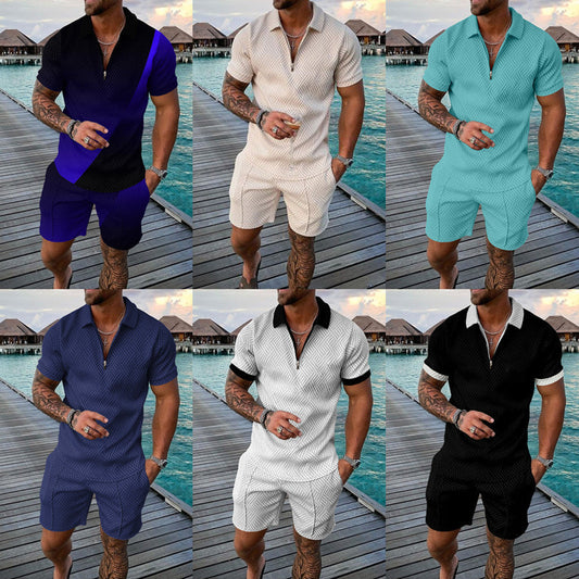 Conjunto de dos piezas de manga corta y pantalones cortos de Amazon de verano transfronterizo 2024 para comercio exterior, conjunto deportivo casual masculino