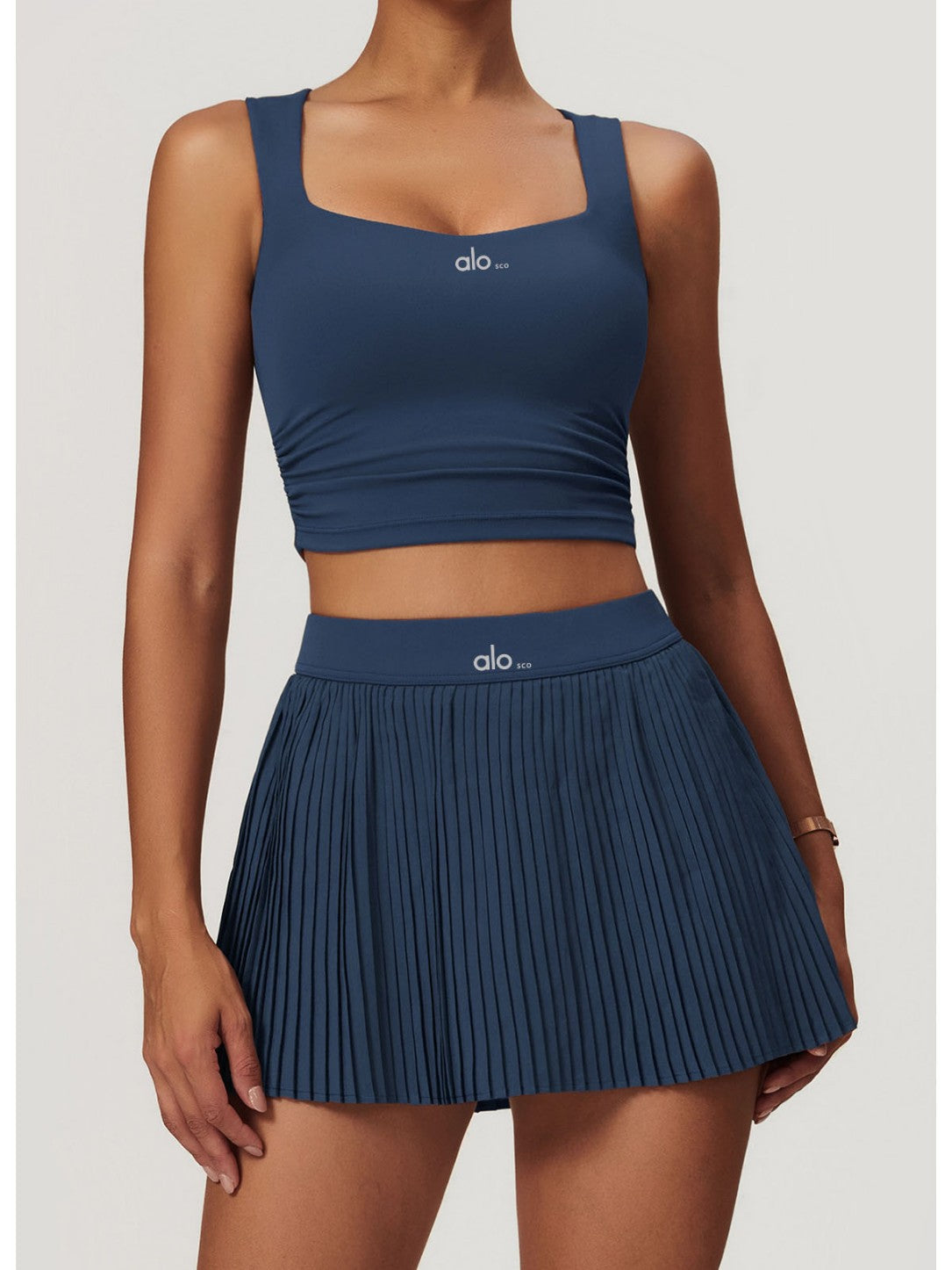 Conjunto de falda de tenis de ALOSCO, set de yoga para exteriores, camiseta de sujetadores de dos piezas, falda deportiva antideslizante de secado rápido