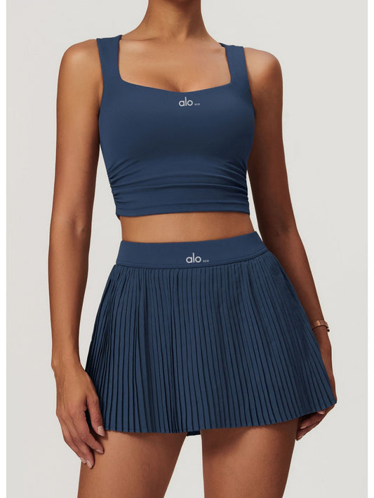 Conjunto de falda de tenis de ALOSCO, set de yoga para exteriores, camiseta de sujetadores de dos piezas, falda deportiva antideslizante de secado rápido