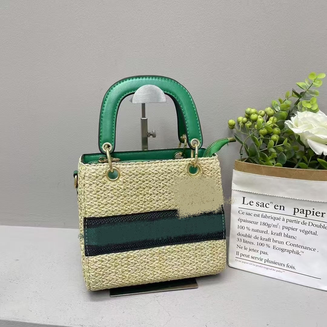Women's Woven Straw Summer Handbag | Small Square Crossbody with Wide Strap | No Box