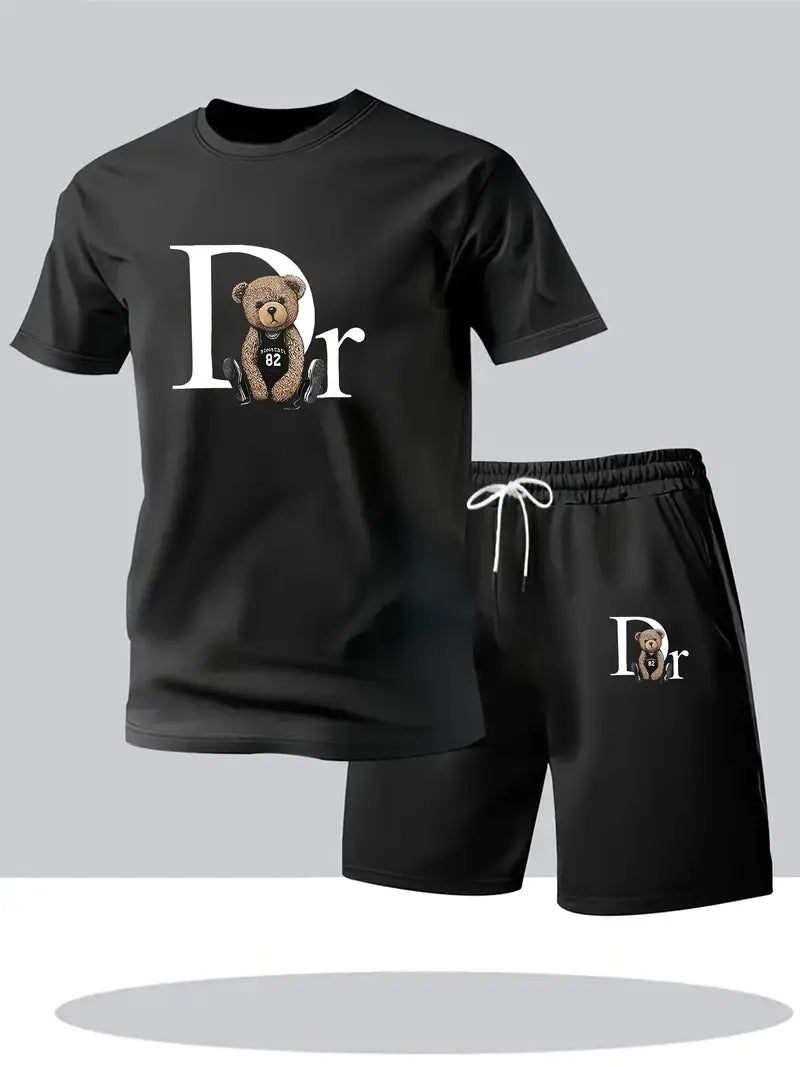 Camiseta de manga corta de moda para comercio exterior transfronterizo en verano, pantalones cortos deportivos informales, conjunto de camisetas de moda estampadas, conjunto de dos piezas en stock