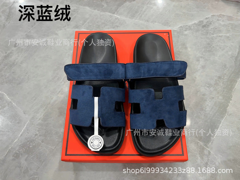 Sandalias Planas Velcro Mujer Suela Gruesa Cuero