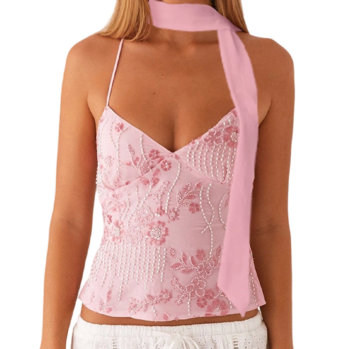 Nueva camiseta europea y americana de verano transfronteriza de Amazon 2025 Bordado brillante Chaleco fino Camisola sexy de Spice Girl
