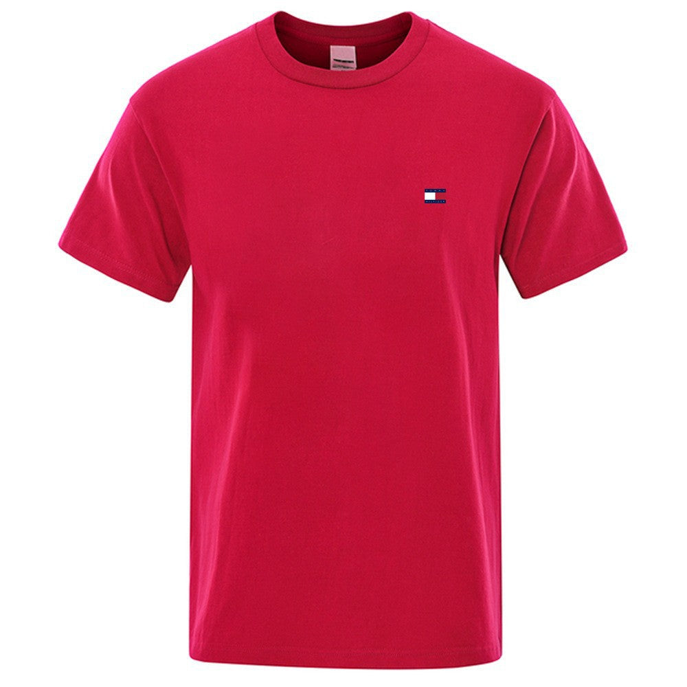 Nuevo verano 2025 camiseta de manga corta con cuello redondo masculino, camiseta deportiva casual de moda para hombres, manga larga para mujer
