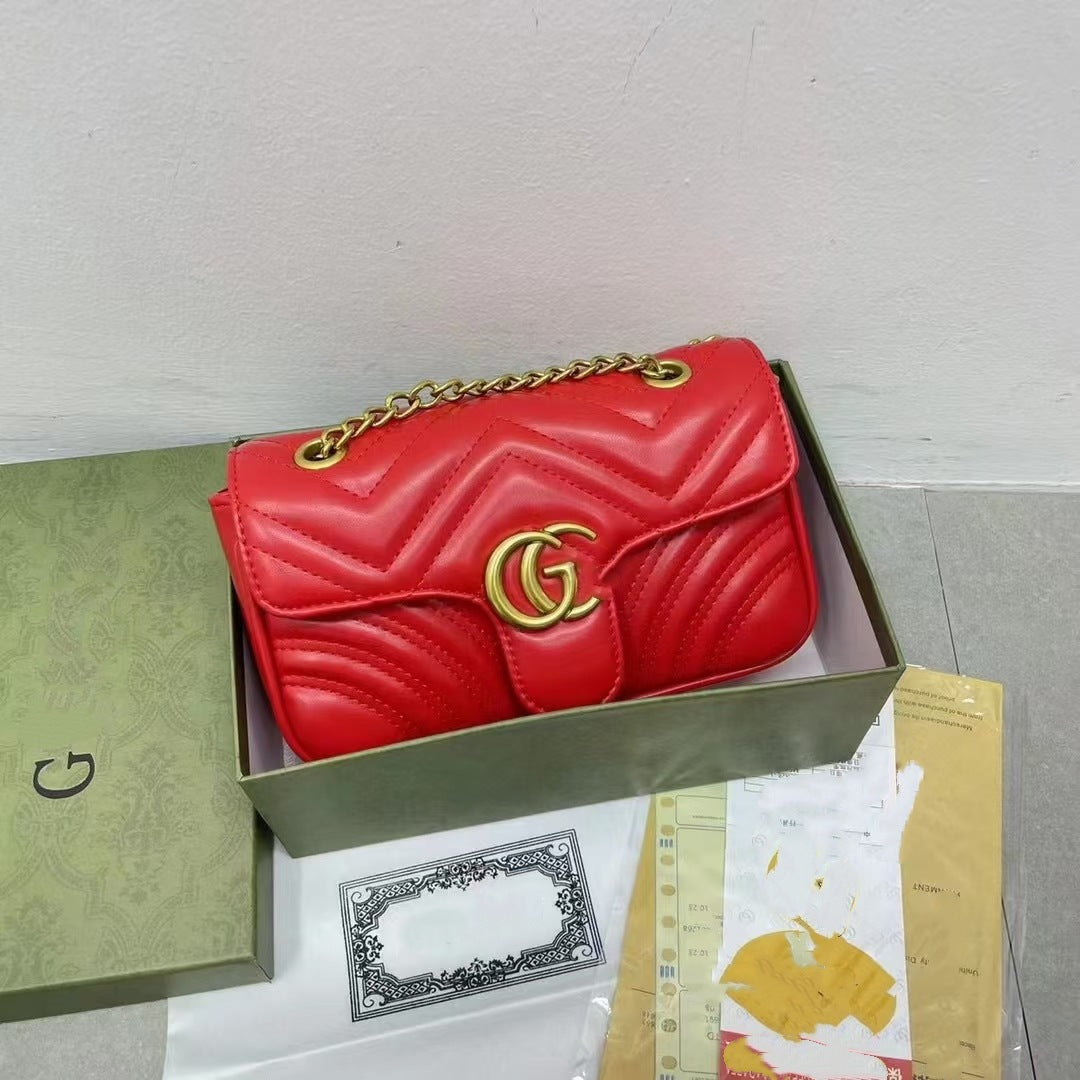 Bolso doble G para mujer, bolso Gucci clásico estilo Chanel con cadena de la línea de bordados con diamantes, bolso bandolera de un solo hombro de alta gama