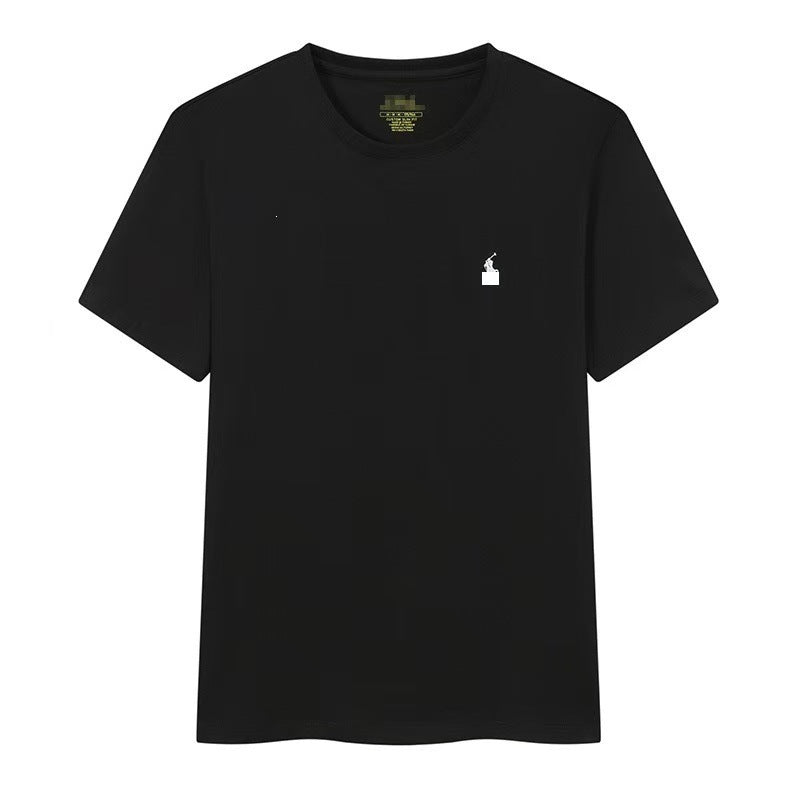 Camiseta masculina de manga corta de cuello redondo y cuello redondo bordada de verano, camiseta informal de manga corta bordada en verano