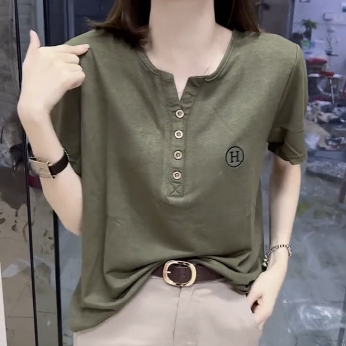 Camiseta de manga corta para mujer, camiseta informal de verano de talla grande y suelta para cubrirse la barriga y una nueva blusa informal versátil para mujeres