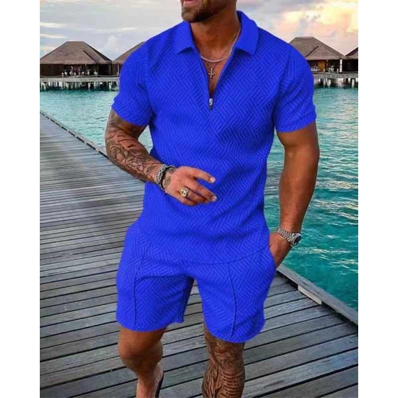 Conjunto de dos piezas de manga corta y pantalones cortos de Amazon de verano transfronterizo 2024 para comercio exterior, conjunto deportivo casual masculino
