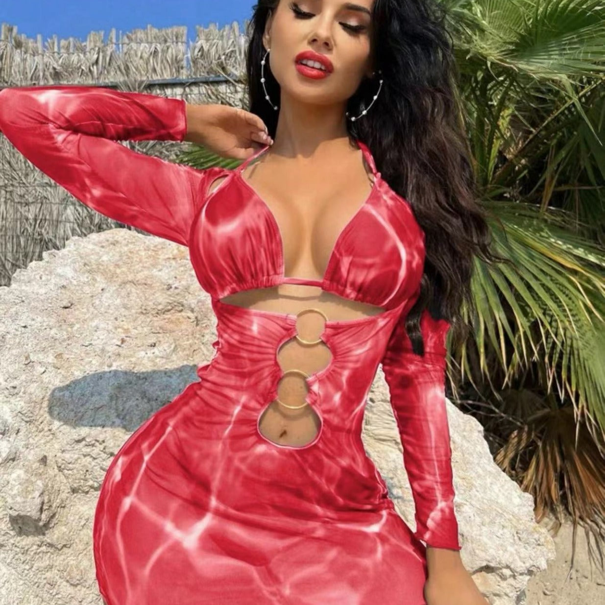 Nuevo bikini de manga larga de manga larga de rejilla de malla multicolor de Amazon 2024 2024
