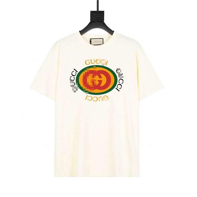 Letra de la familia G, camiseta con estampado de perro de pan, doble anillo, gran logo, manga corta, hombre y mujer de la misma pareja, estilo transfronterizo