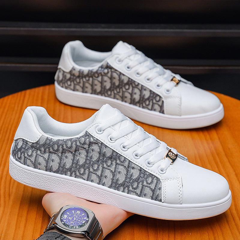 Suela blanda, suela ligera, zapatos de hombre, letras impresas de marca de moda, empalme, zapatos casuales de contraste, zapatos deportivos de lona transpirable blancos para hombres