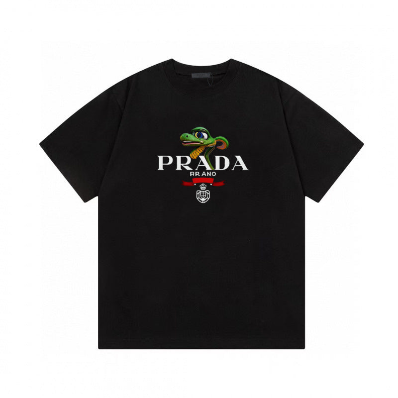 Camiseta de triángulo triángulo de alta edición alta de edición transfronteriza de PRA Pujia, unisex verano, suelta y versátil de manga corta con estampado
