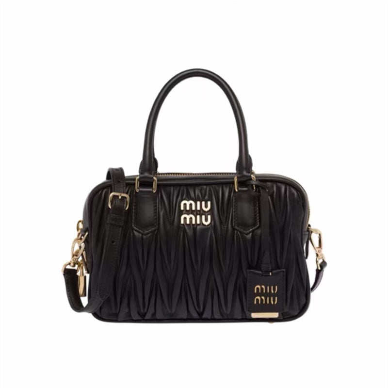 Women's Boston Bag MM | Pleated Design | No Box