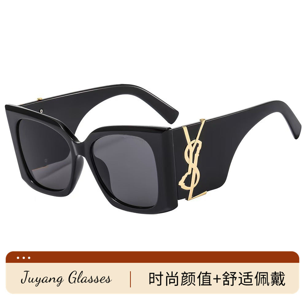 Gafas de sol de montura grande de montura europea y americana para mujeres, para delgada para caras grandes, gafas UV400 estilo ROSE con protección UV