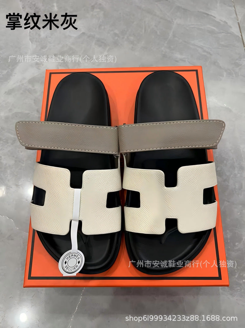 Sandalias Planas Velcro Mujer Suela Gruesa Cuero