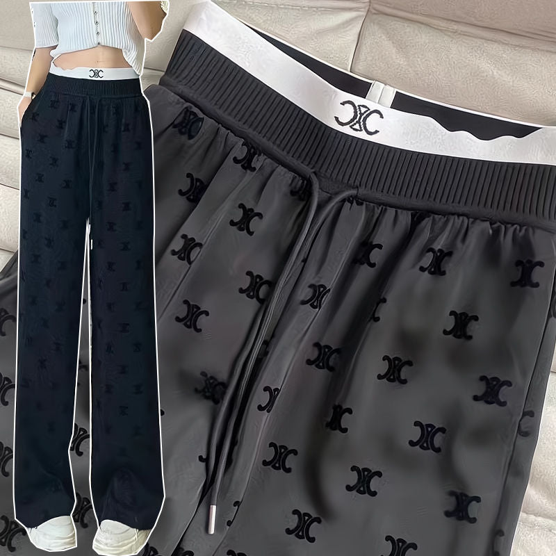 Pantalones de acetato de pierna recta para mujer, nuevos pantalones flocalados de verano, pantalones largos de talle alto que ajustan, pantalones casuales y elegantes para mujer