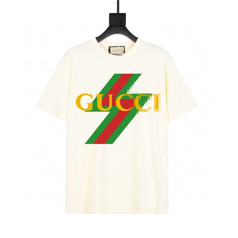Letra de la familia G, camiseta con estampado de perro de pan, doble anillo, gran logo, manga corta, hombre y mujer de la misma pareja, estilo transfronterizo
