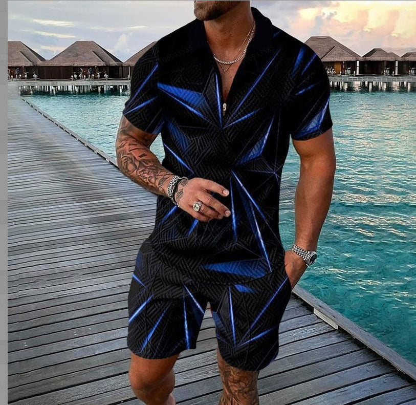 Conjunto de dos piezas de manga corta y pantalones cortos de Amazon de verano transfronterizo 2024 para comercio exterior, conjunto deportivo casual masculino
