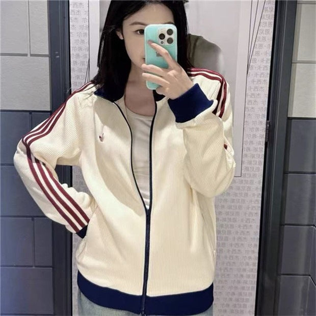 Women's Embroidered Cardigan A | High Neck and Three Stripes