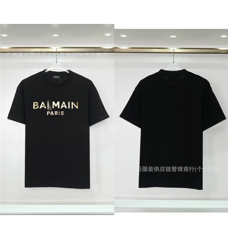 Versión correcta de la tendencia de lujo de París B: 26SS nuevo bordado unisex con cuello redondo, camiseta de algodón de manga corta y manga corta, comercio exterior